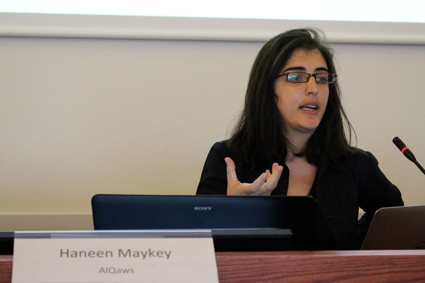 Haneen Maykey Bilbon antolatutako Garapen Estrategia Positiboen XI. Jardunaldietan egindako hitzaldian. Argazkia: Ekuador - Etxea.